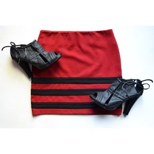 Basic House Size S Red Black Stripe Bodycon Skirt